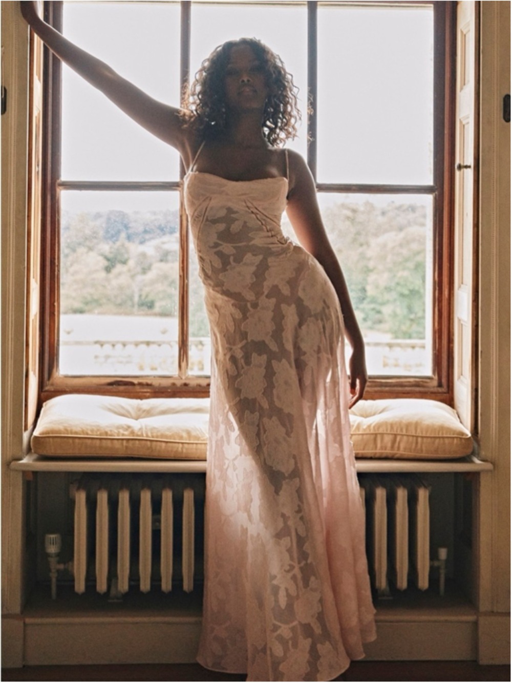 NWT House of Cb 'Seren' Soft Pink Floral Lace Back Maxi Dress Balletcore XL A/C - Picture 3 of 8